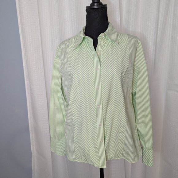 Talbots Mint/White 100% Cotton Button Down Shirt, Size 12 - Picture 1 of 7